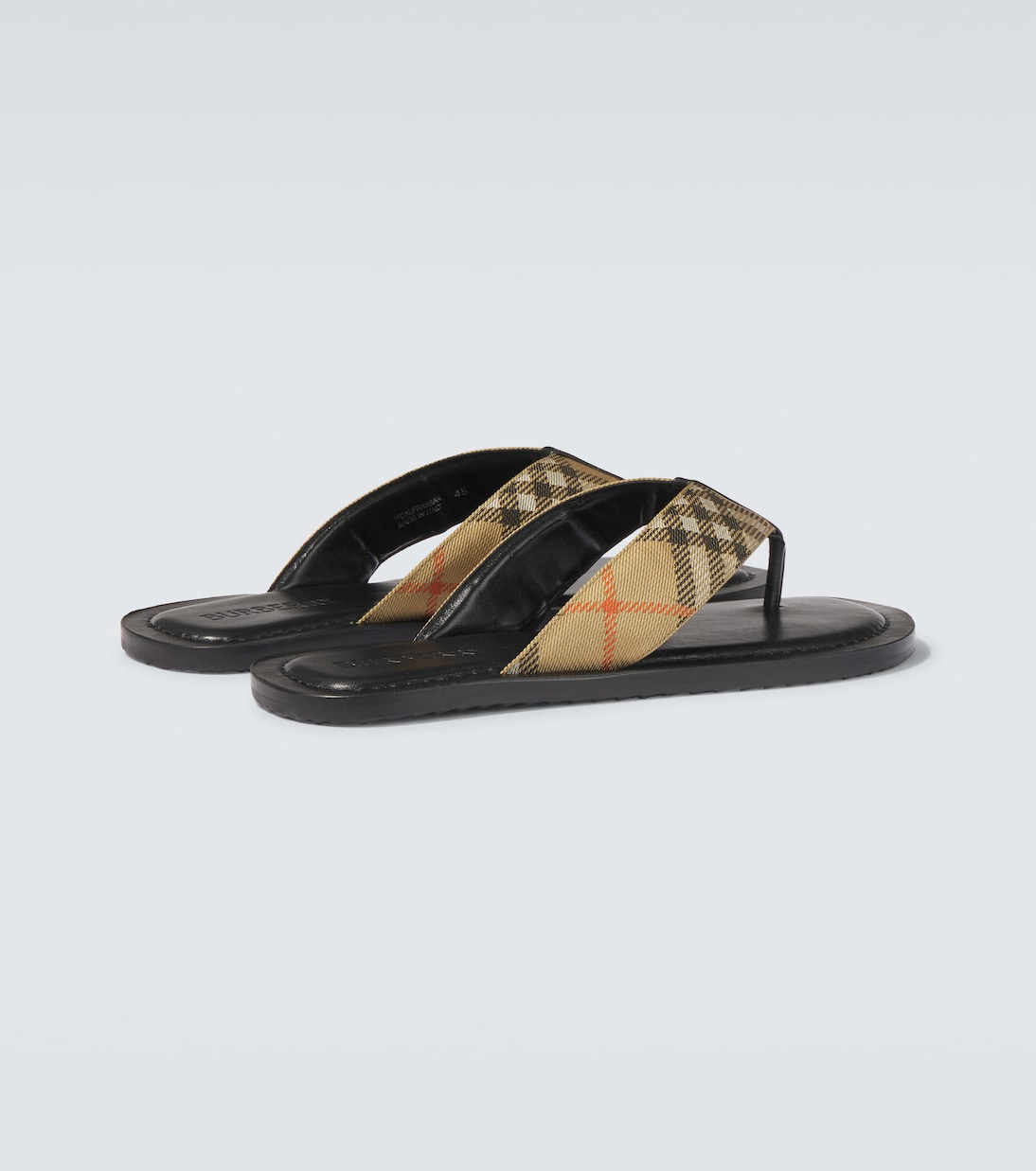 Burberry Check leather-trimmed thong sandals | Burberry