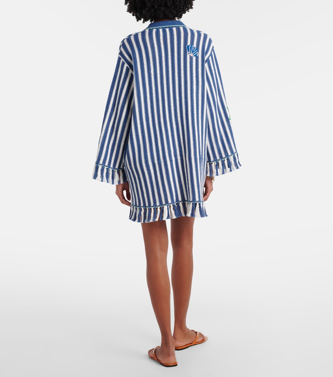 Crochet fringed striped cotton minidress | Alémais