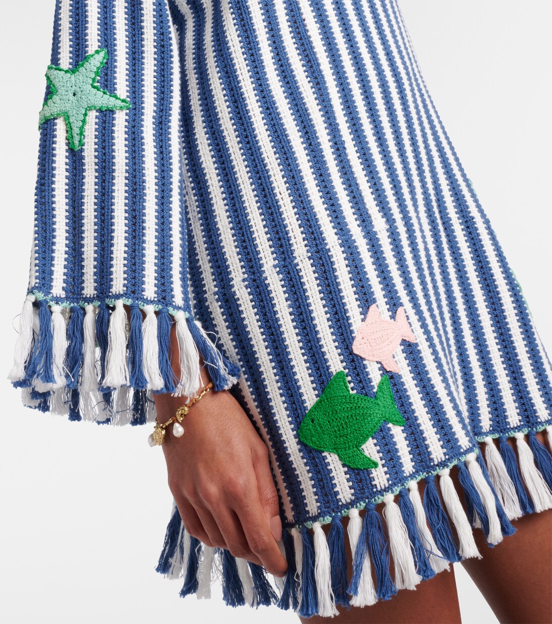 Crochet fringed striped cotton minidress | Alémais