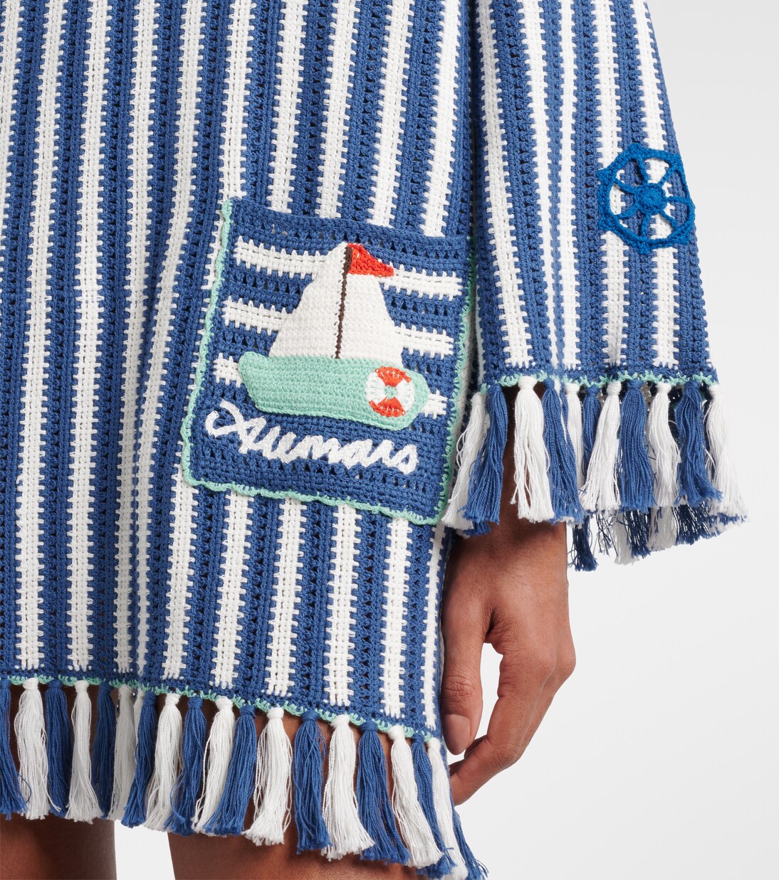 Crochet fringed striped cotton minidress | Alémais