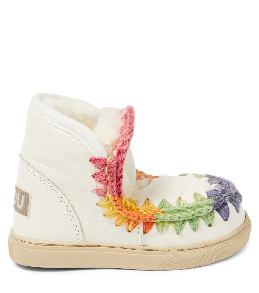 Crochet-trimmed leather sneakers | Mou Kids