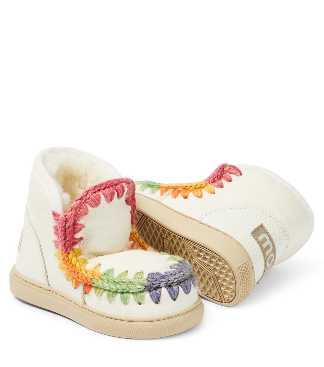 Crochet-trimmed leather sneakers | Mou Kids
