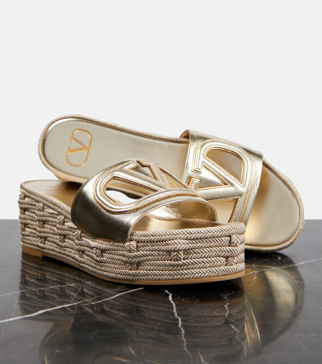 VLogo Signature metallic leather slides | Valentino Garavani