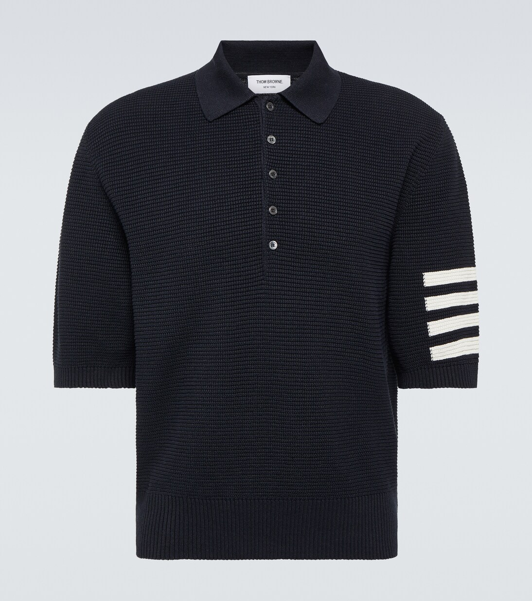 4-Bar linen and cotton polo shirt | Thom Browne