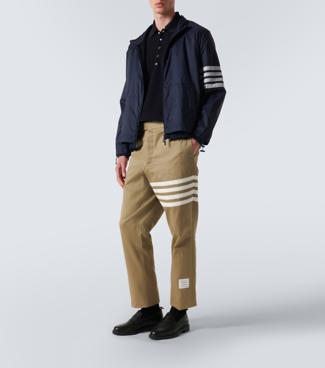 4-Bar linen and cotton polo shirt | Thom Browne