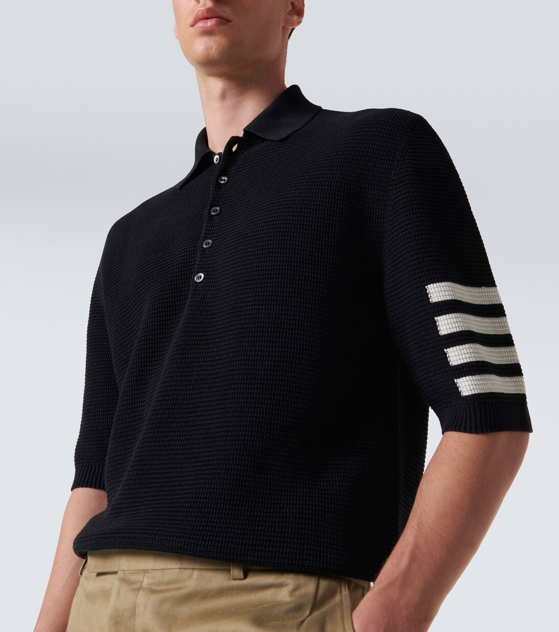 4-Bar linen and cotton polo shirt | Thom Browne