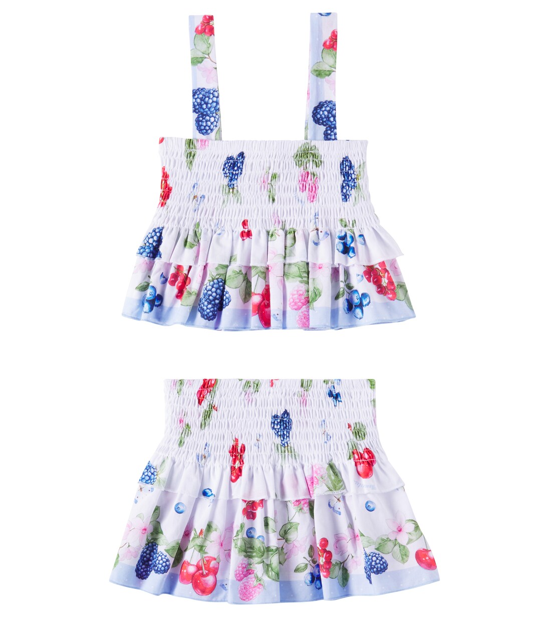 Floral ruffled cotton top and skirt set | Monnalisa