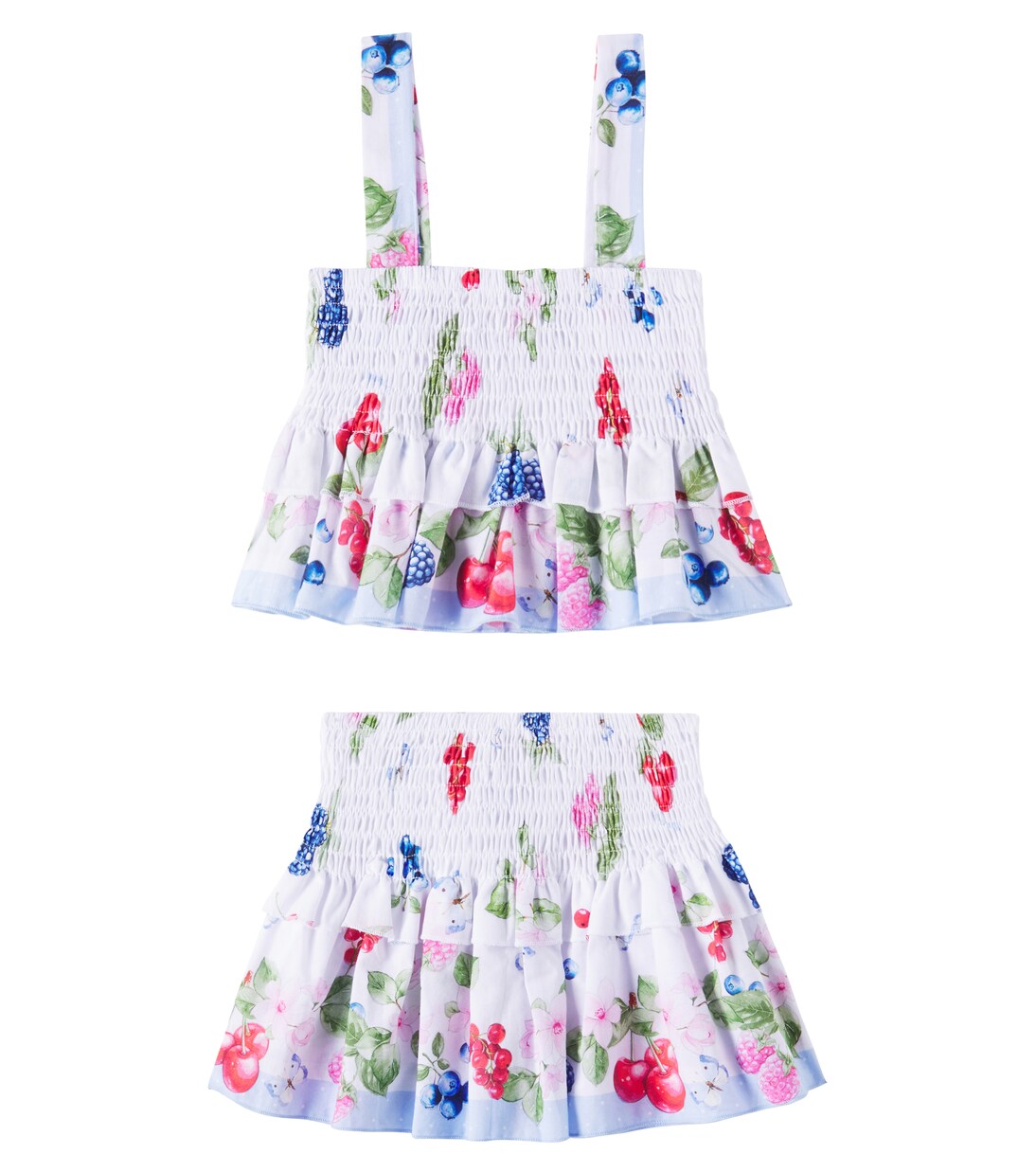 Floral ruffled cotton top and skirt set | Monnalisa