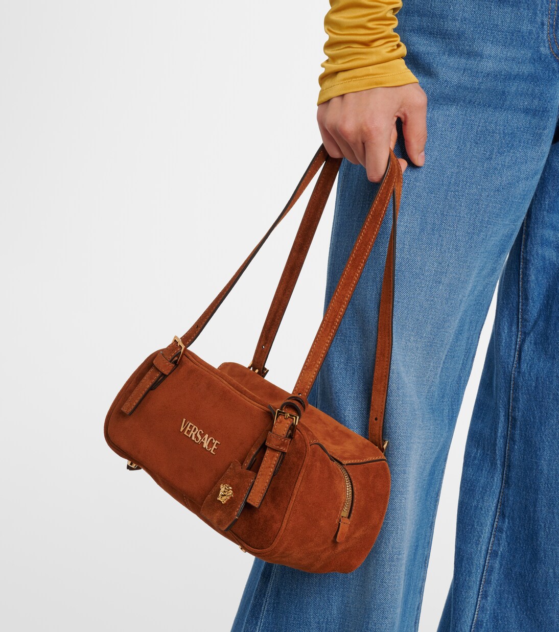 Versace Tag suede shoulder bag | Versace