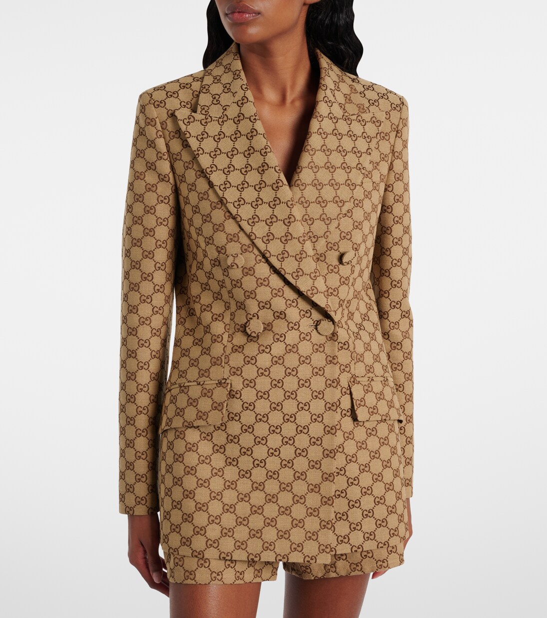 Blazer en mezcla de algodón con GG en jacquard | Gucci