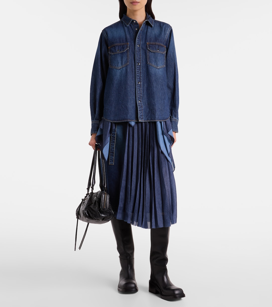 Hemd aus Denim und Satin | Sacai