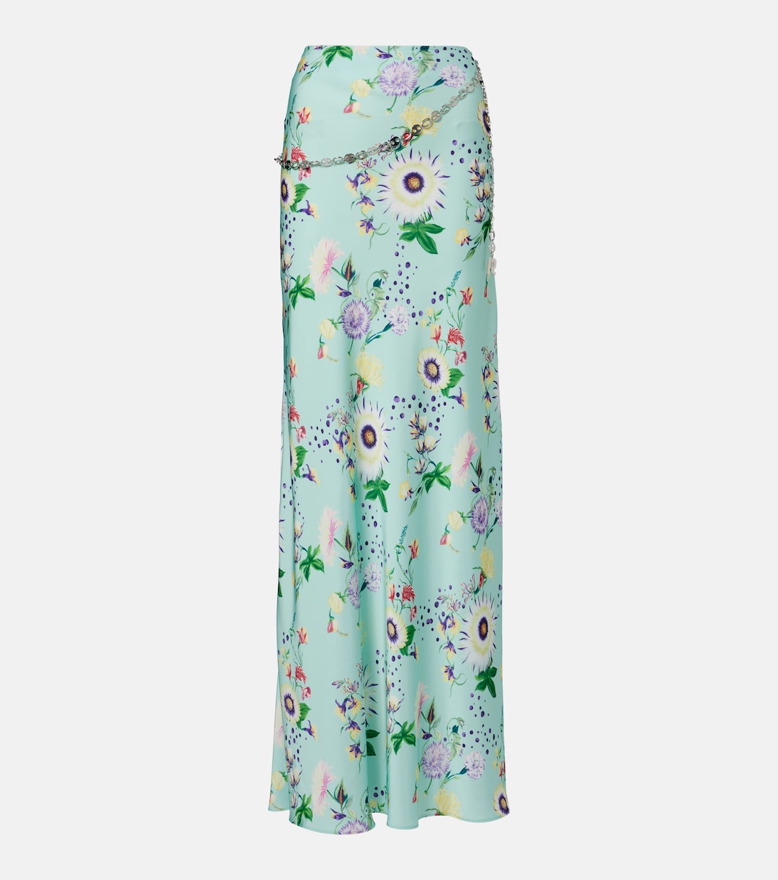 Chain-detail floral satin maxi skirt | Rabanne