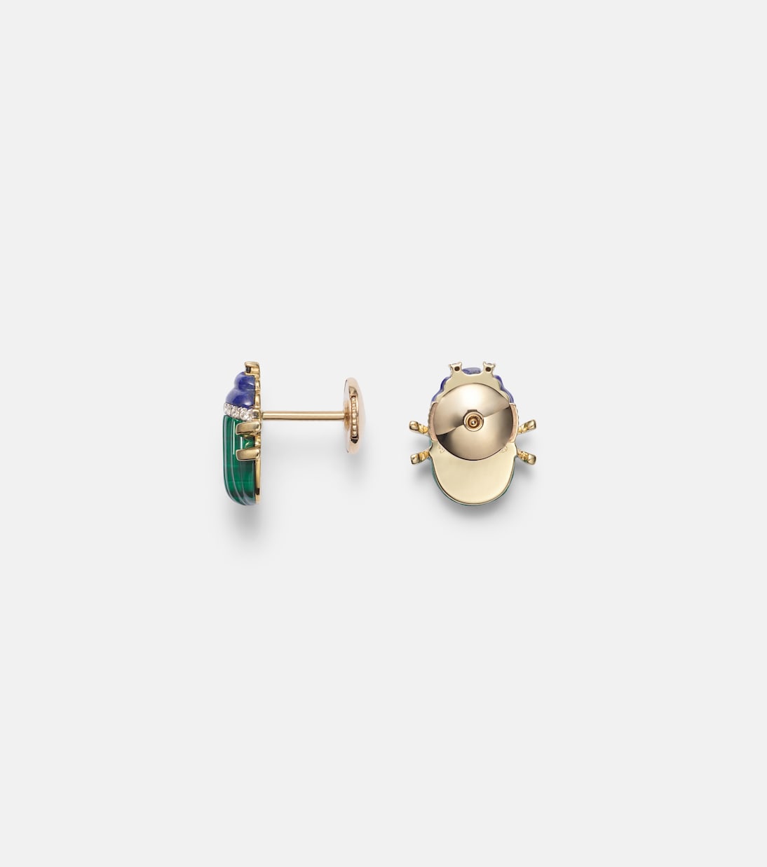 Boucles d’oreilles Scarabée en or 9 ct, malachite, lapis-lazuli et diamants | Yvonne Léon