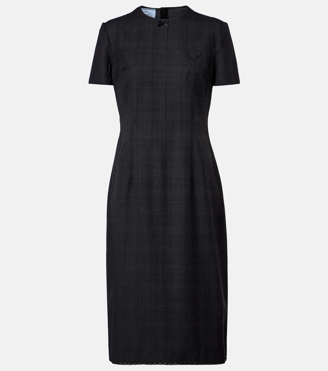 Robe midi en laine vierge à carreaux | Prada
