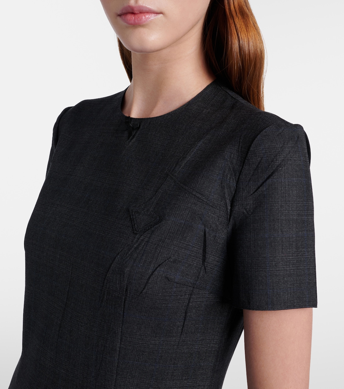 Robe midi en laine vierge à carreaux | Prada