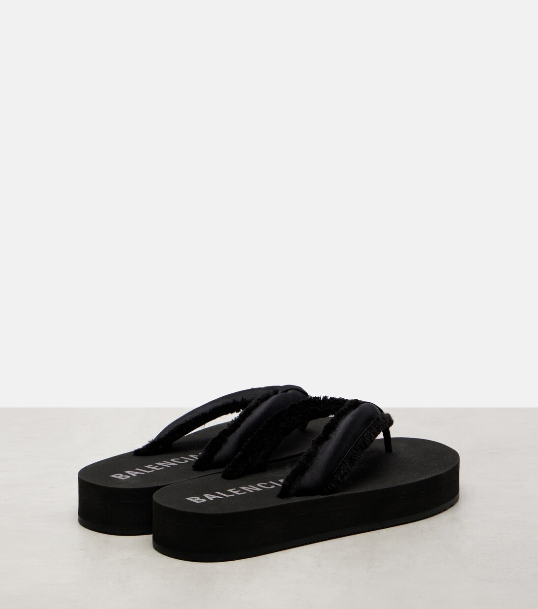 Cushy fringed satin platform thong sandals | Balenciaga