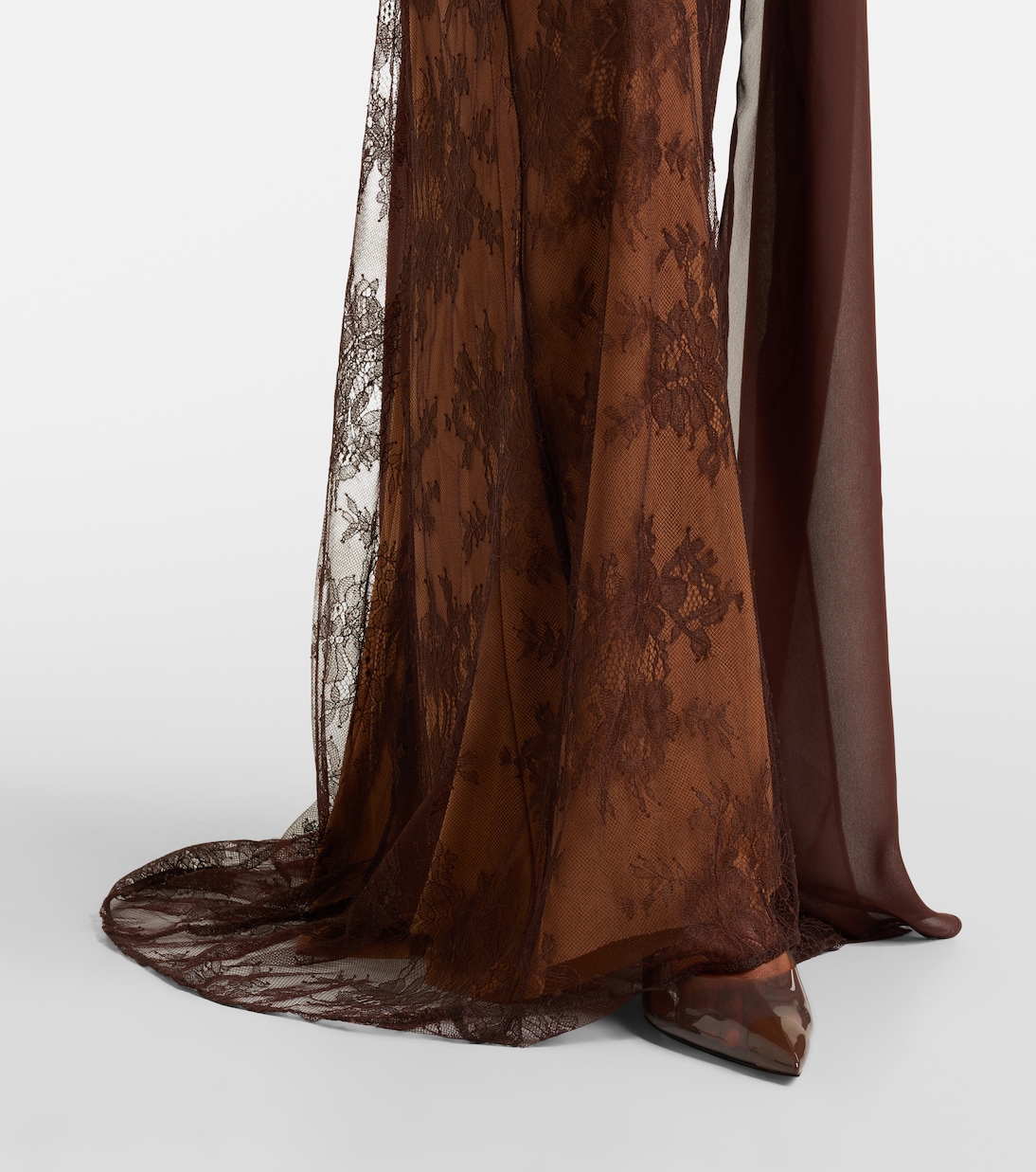 Amora scarf-detail ruched lace maxi dress | De La Vali