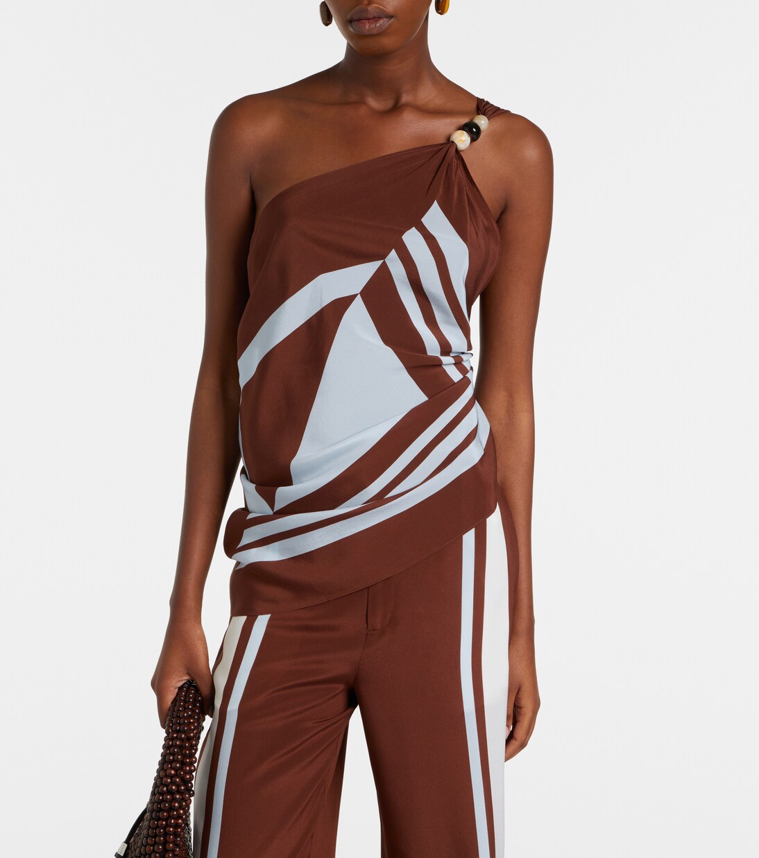 Verziertes One-Shoulder-Top aus Seide | SIR