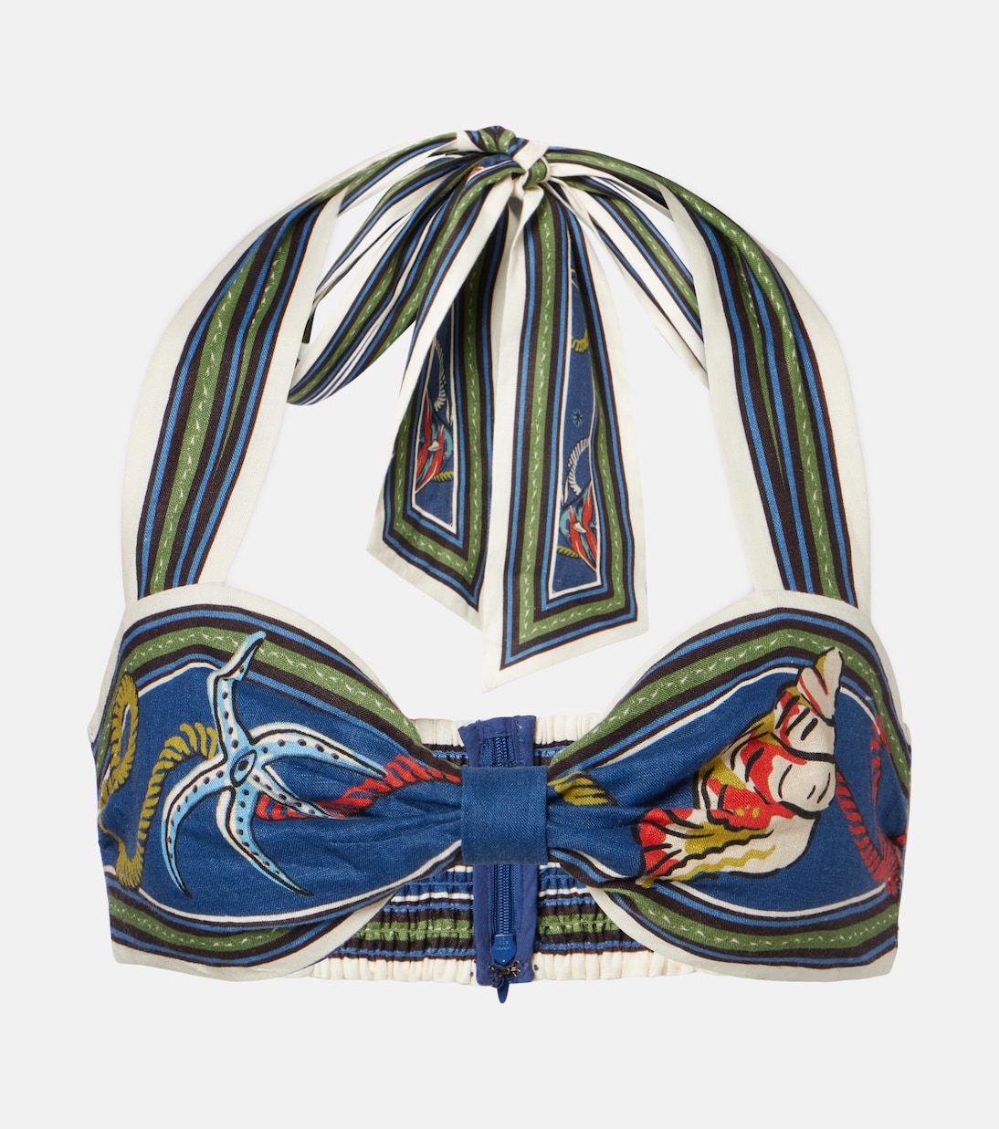 Cove printed halterneck linen bra top | Alémais