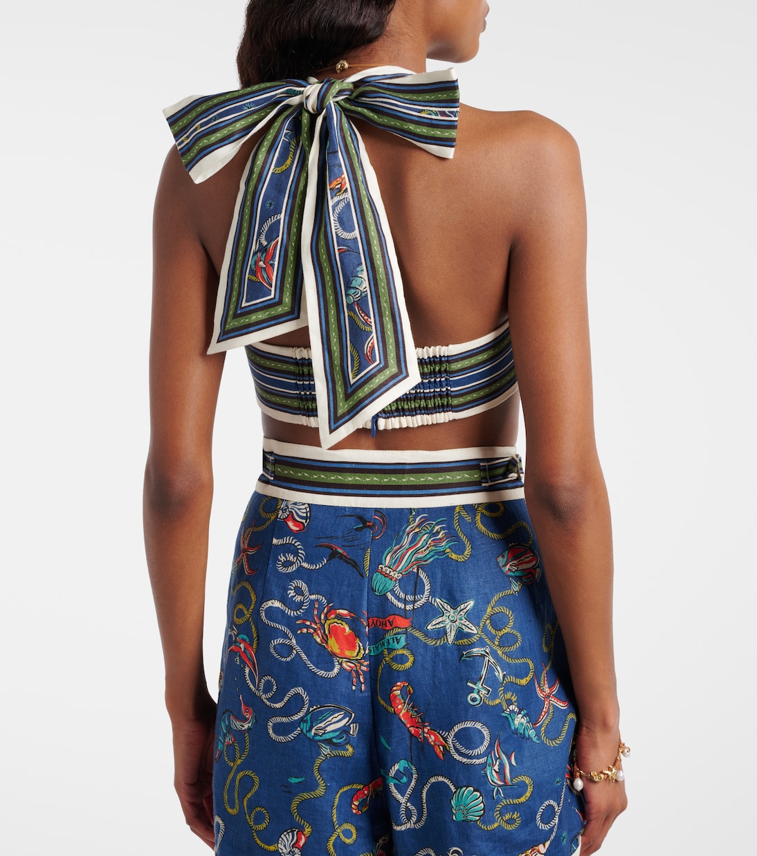 Cove printed halterneck linen bra top | Alémais