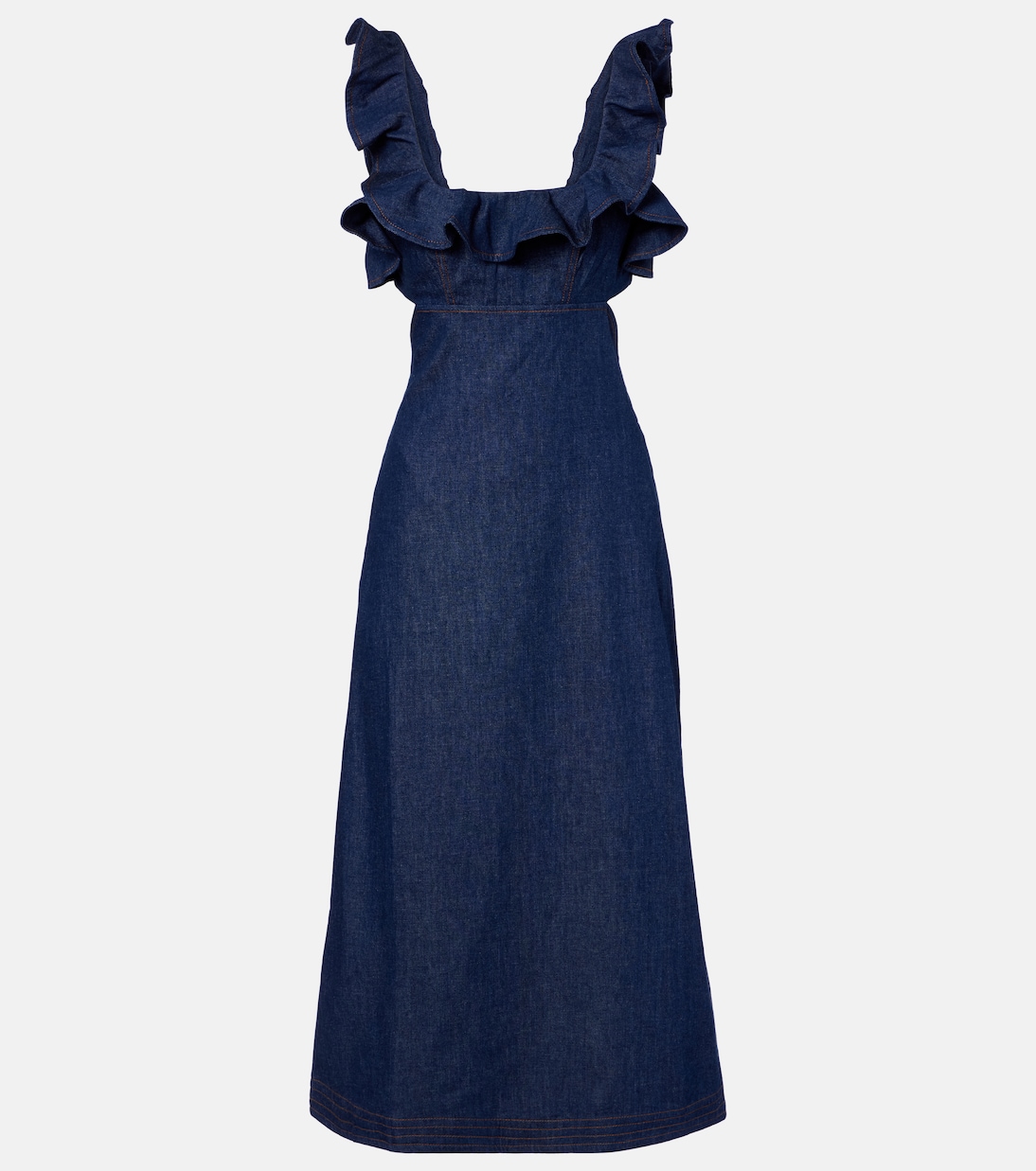 Aster ruffled denim midi dress | Zimmermann