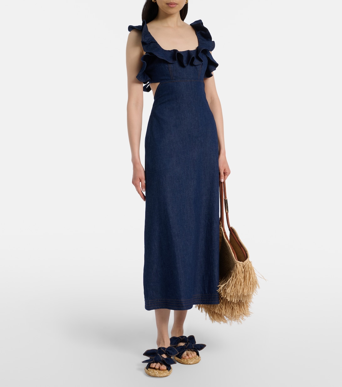 Aster ruffled denim midi dress | Zimmermann