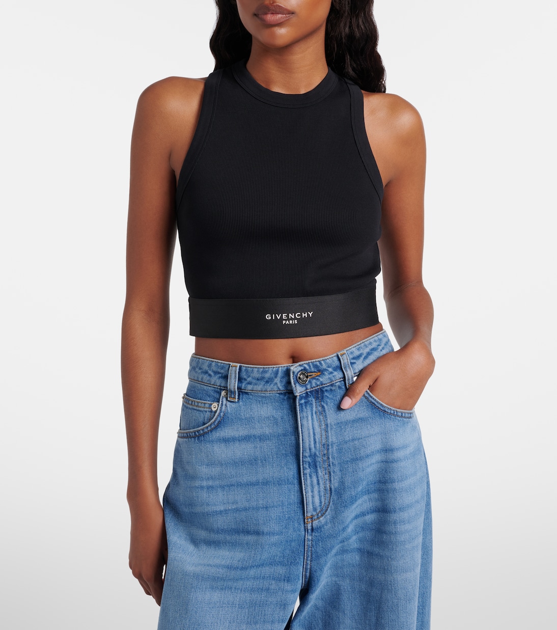 Logo ribbed-knit cropped cotton tank top | Givenchy