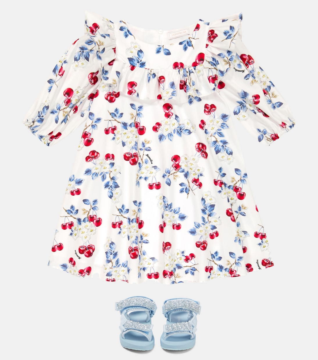 Cherry cotton poplin printed dress | Monnalisa