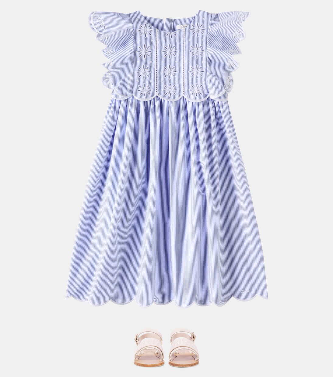 Robe rayée et brodée en coton | Chloé Kids