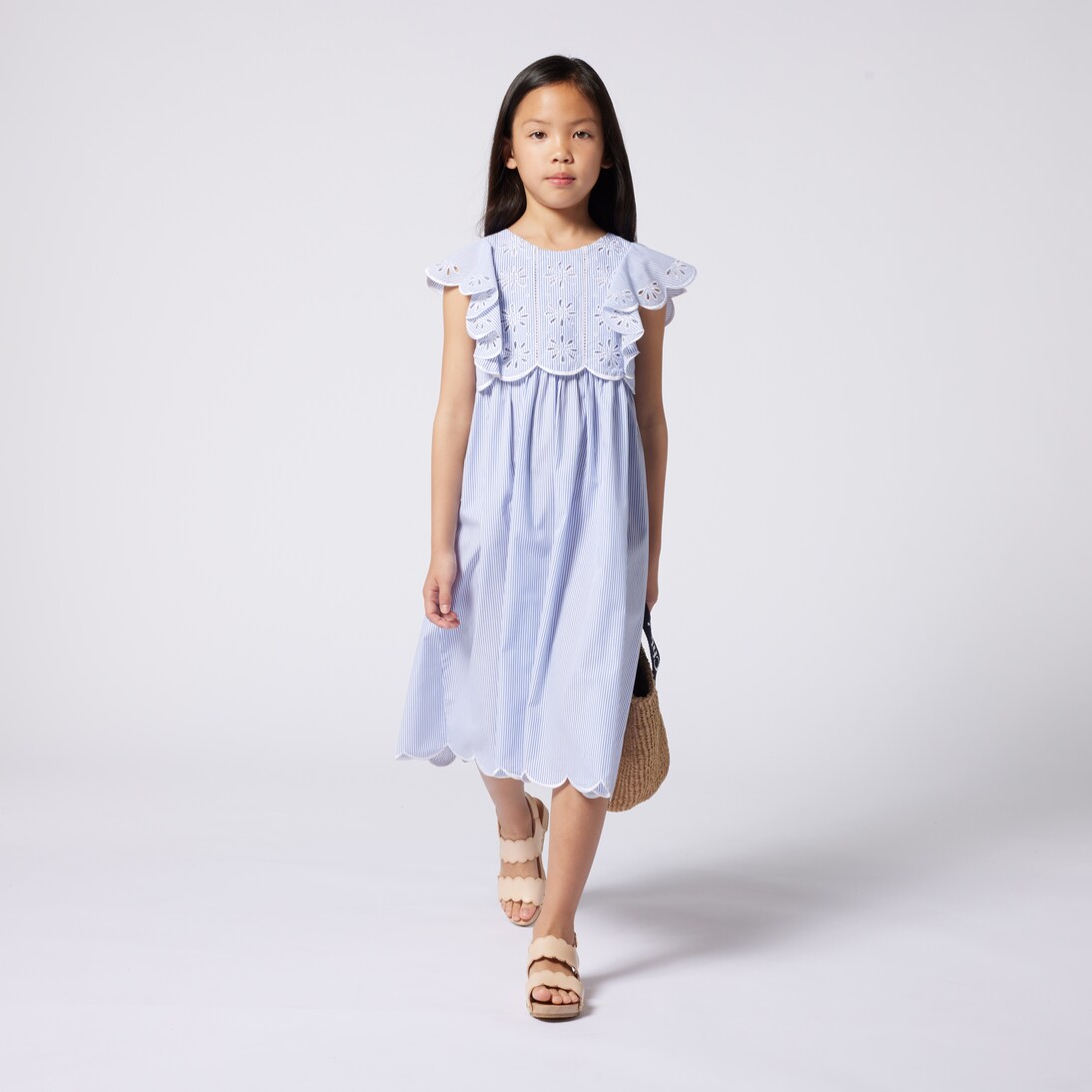 Robe rayée et brodée en coton | Chloé Kids