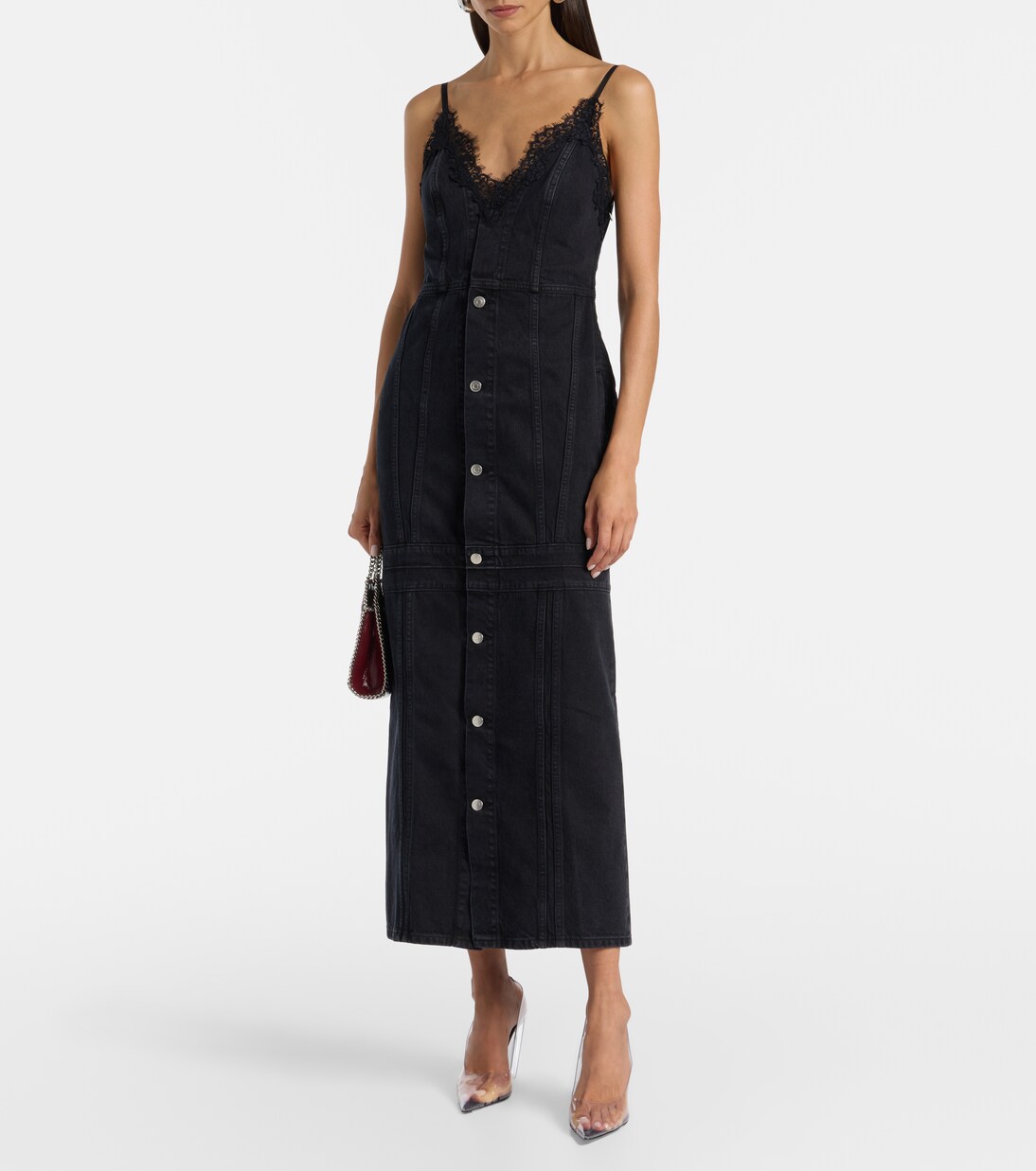 Maxikleid aus Denim mit Spitze | Stella McCartney