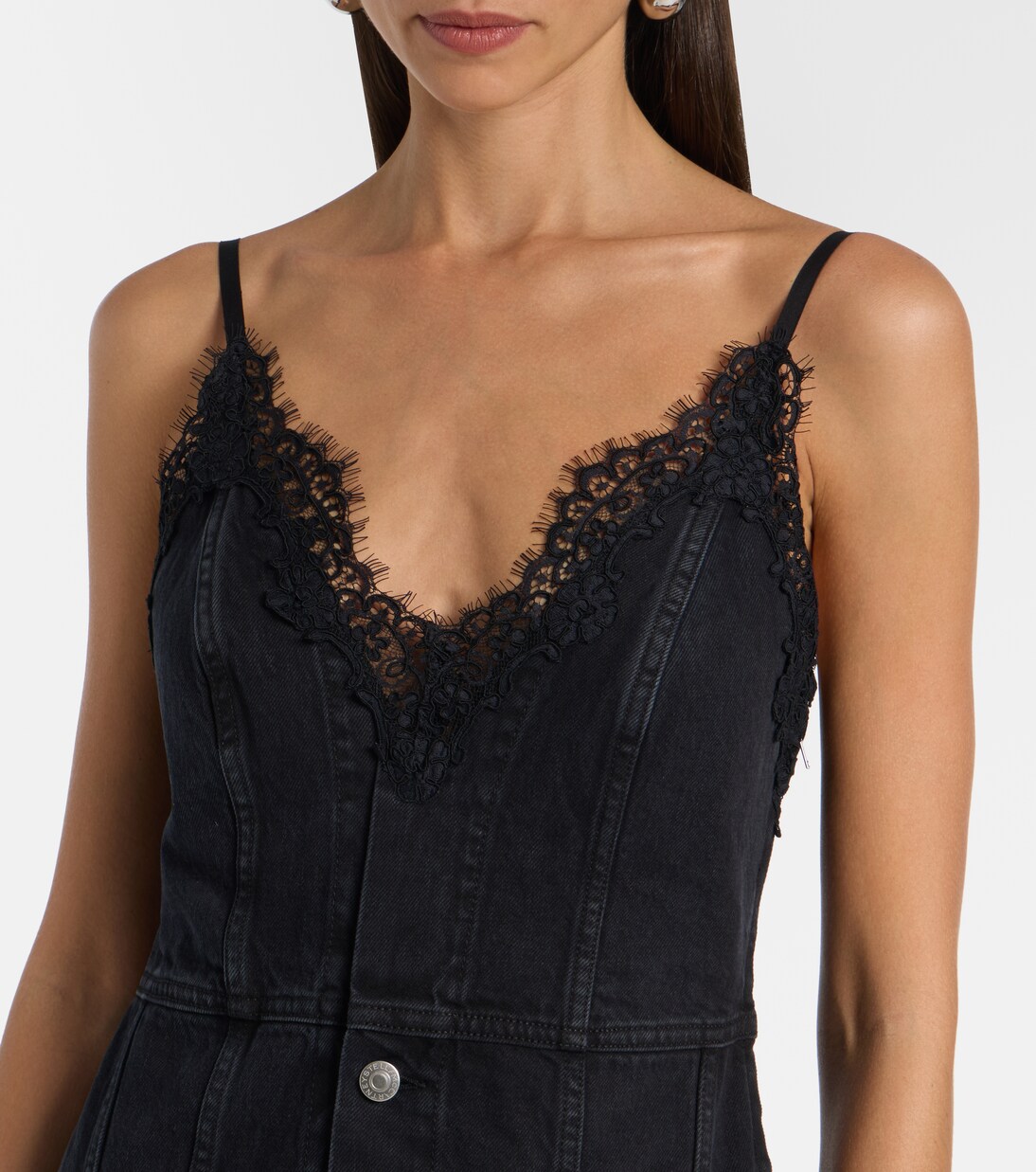 Maxikleid aus Denim mit Spitze | Stella McCartney