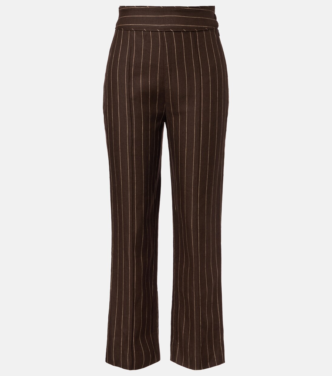 Pantalon Thea rayé à taille haute en lin | Posse