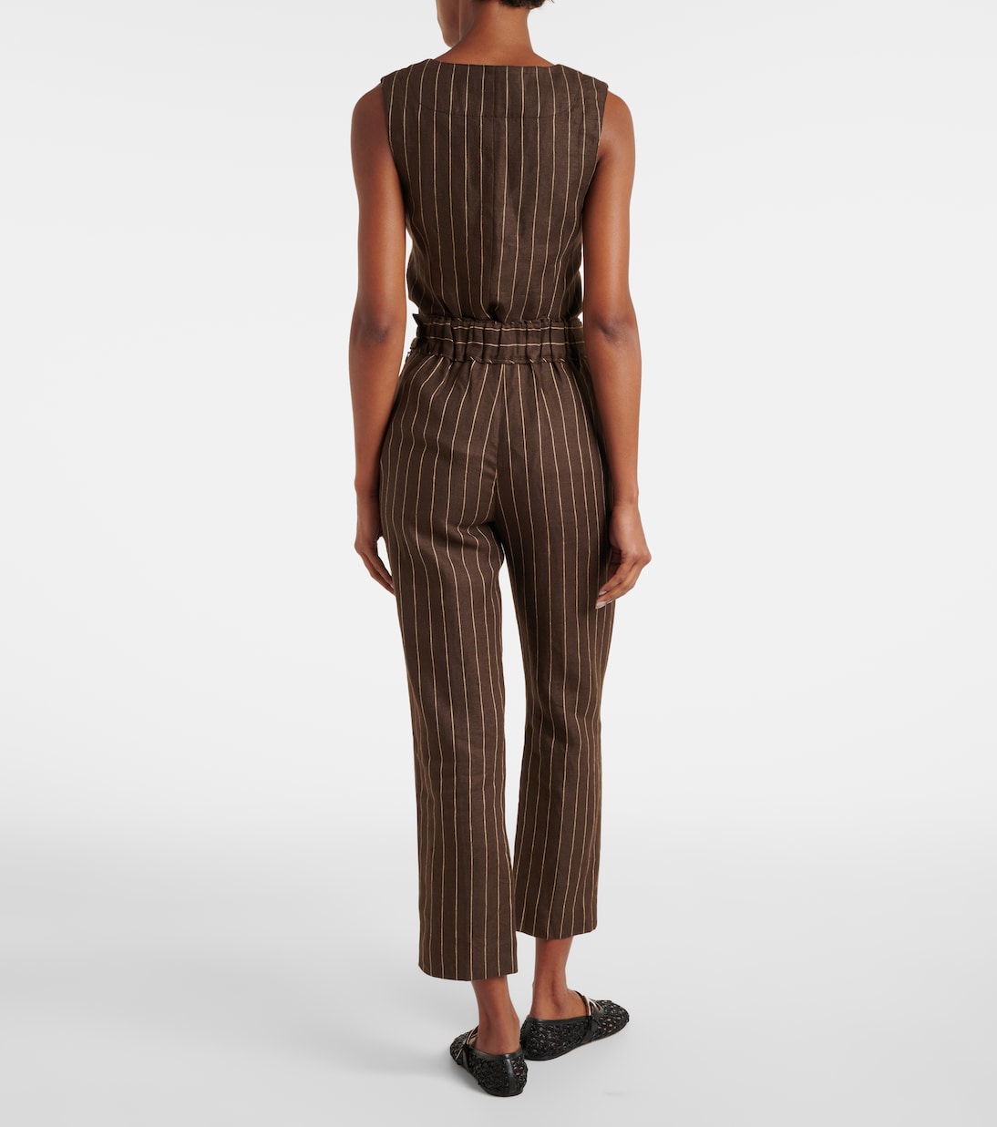 Pantalon Thea rayé à taille haute en lin | Posse