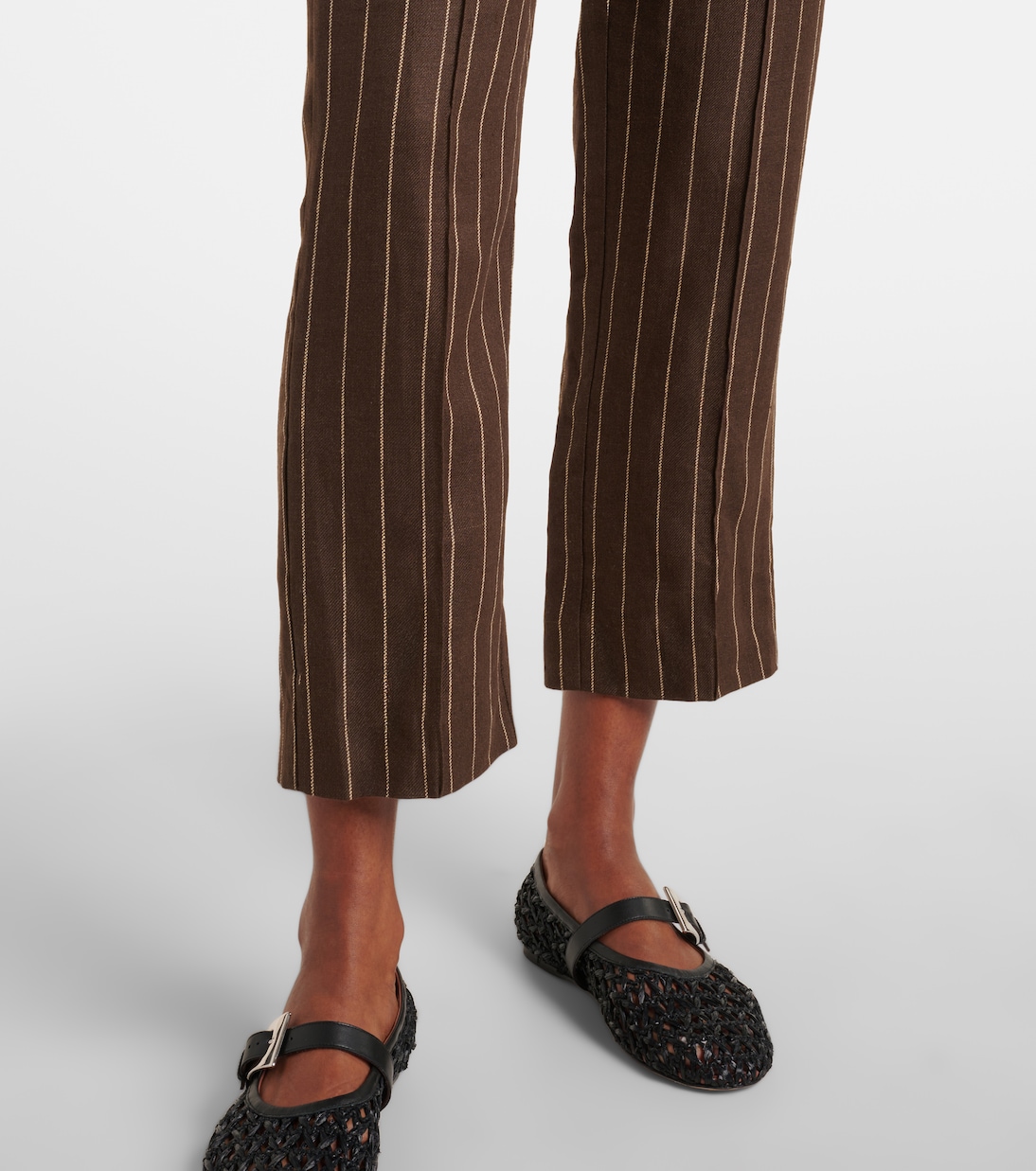 Pantalon Thea rayé à taille haute en lin | Posse