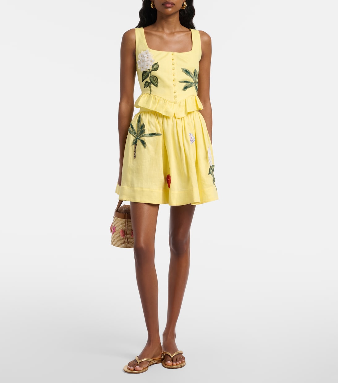 Nori floral-appliqué linen miniskirt | Agua by Agua Bendita