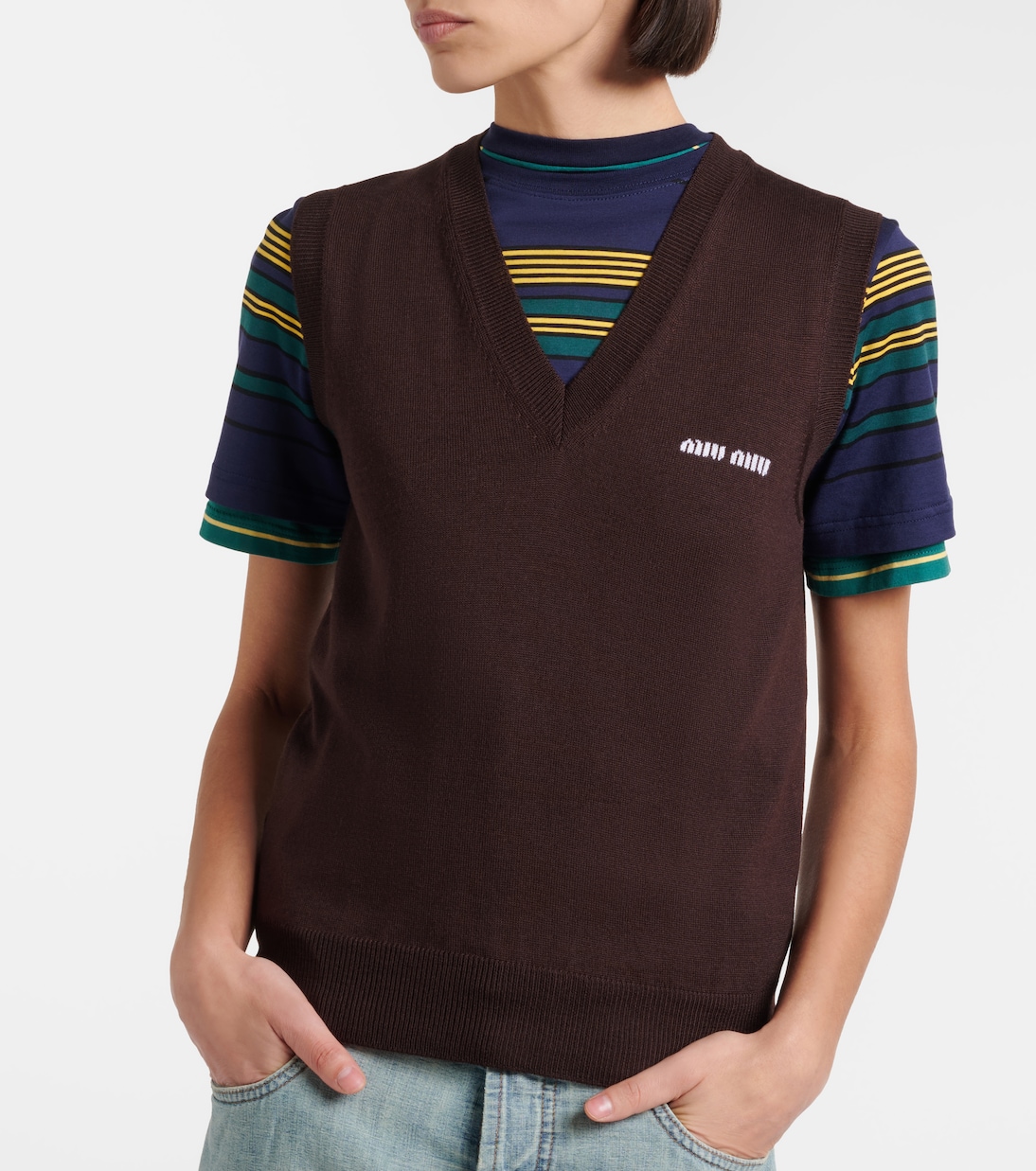 Logo virgin wool sweater vest | Miu Miu