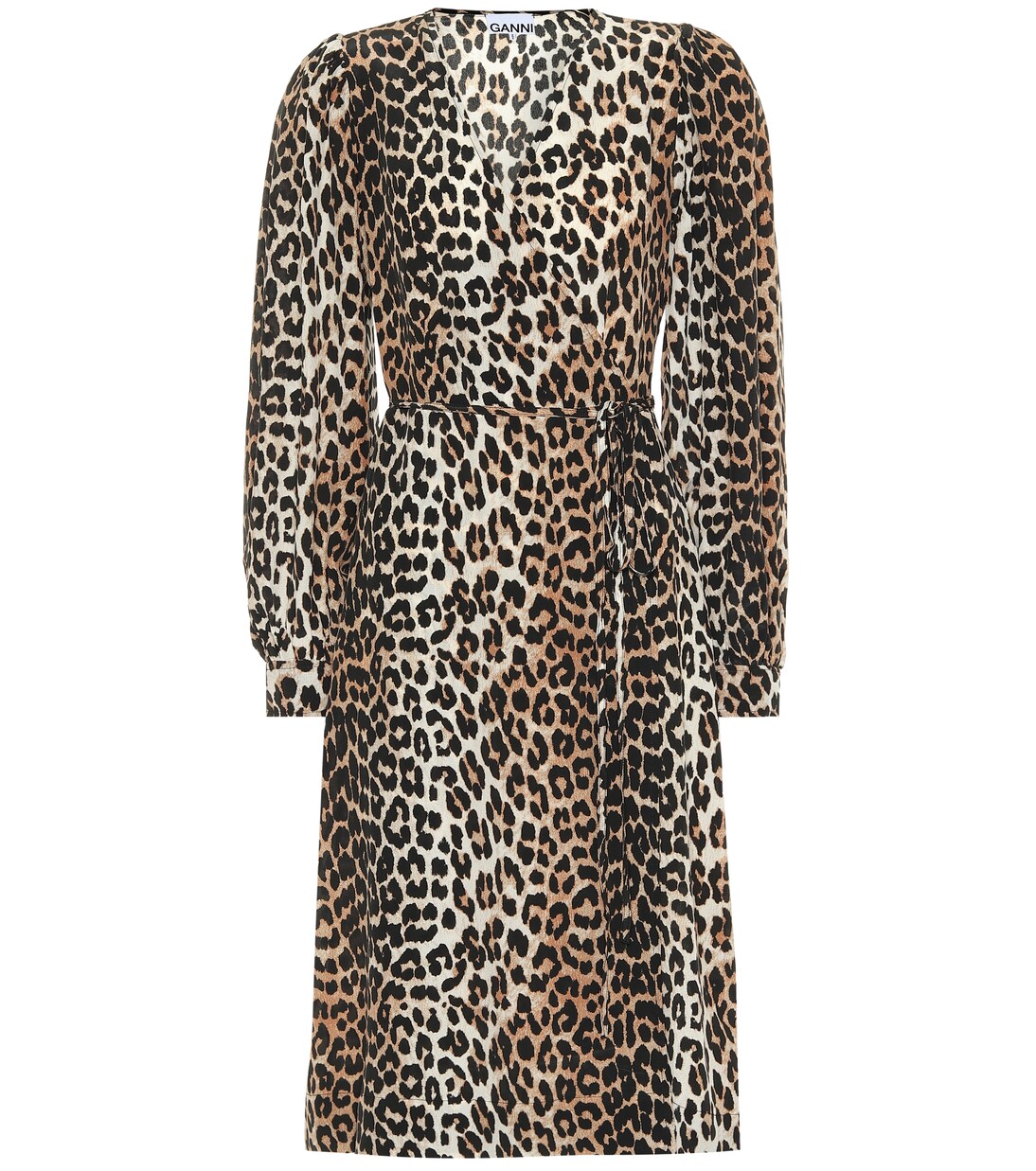 Robe portefeuille imprimée en soie mélangée | Ganni