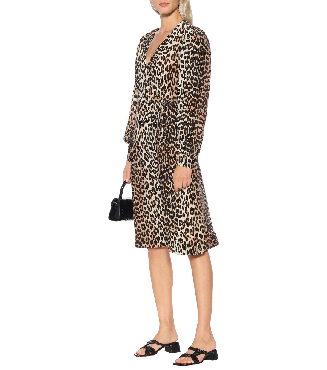 Robe portefeuille imprimée en soie mélangée | Ganni