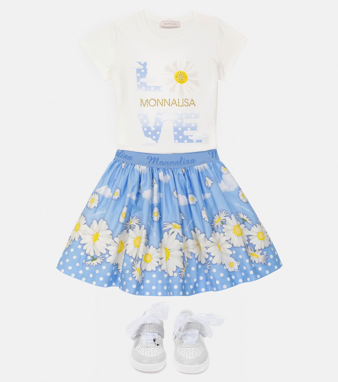 Daisy polka-dot cotton skirt | Monnalisa