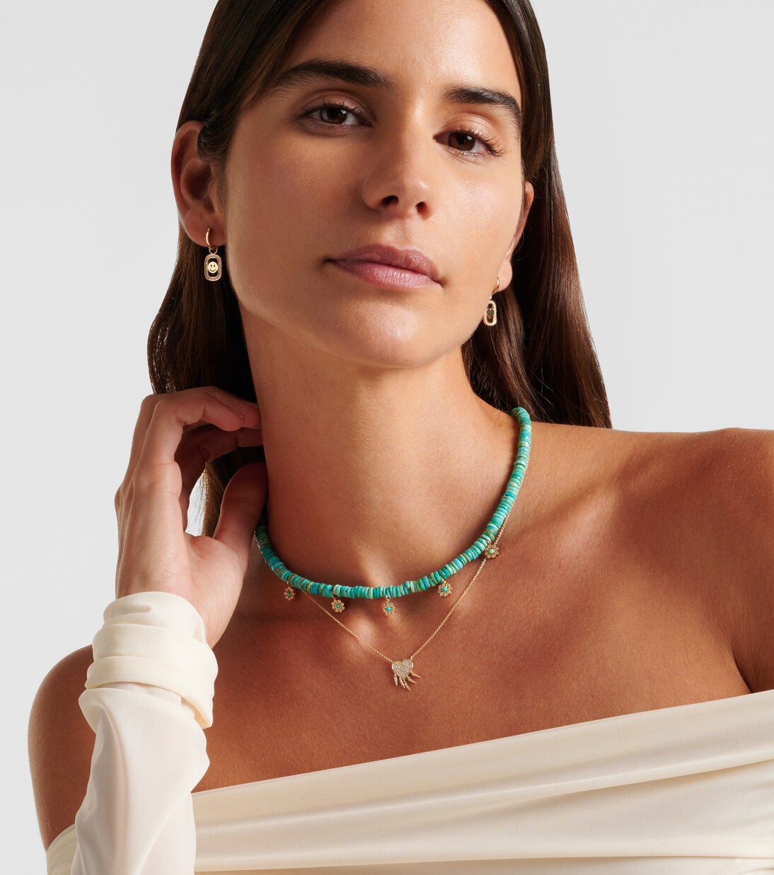 Halskette Daisy aus Türkis mit 14kt Gelbgold (585/1000) und Diamanten | Sydney Evan