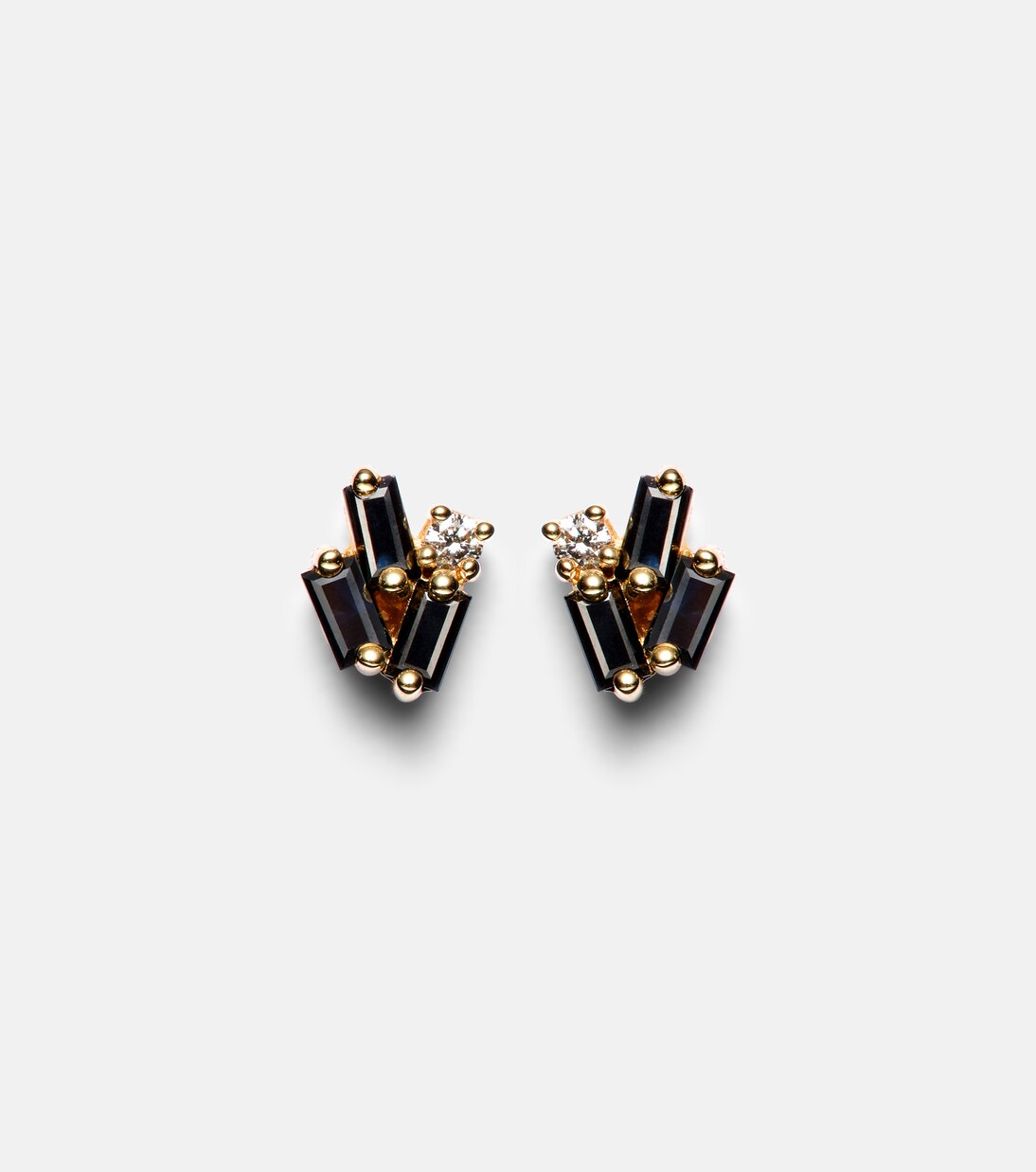 Fireworks 18kt gold earrings with black sapphires and diamonds | Suzanne Kalan