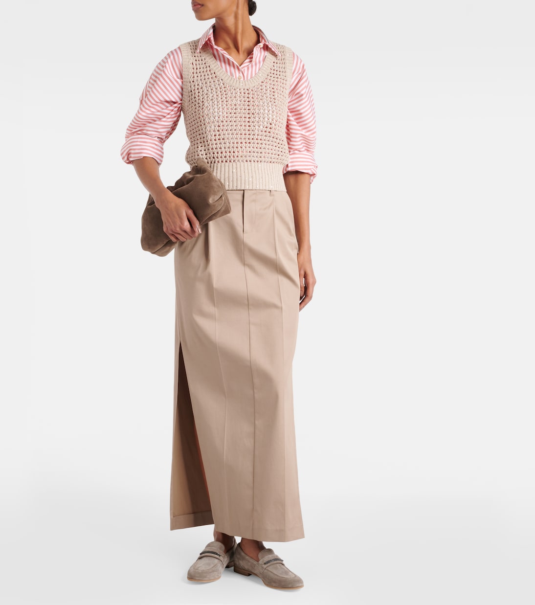 Chaleco de mezcla de algodón calado con lentejuelas | Brunello Cucinelli