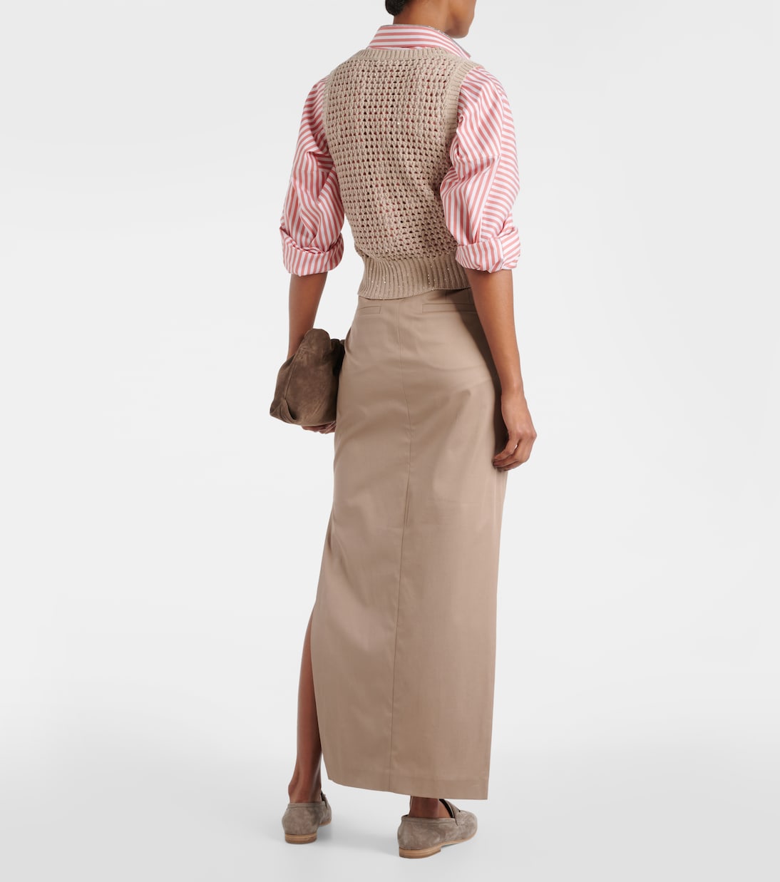 Chaleco de mezcla de algodón calado con lentejuelas | Brunello Cucinelli