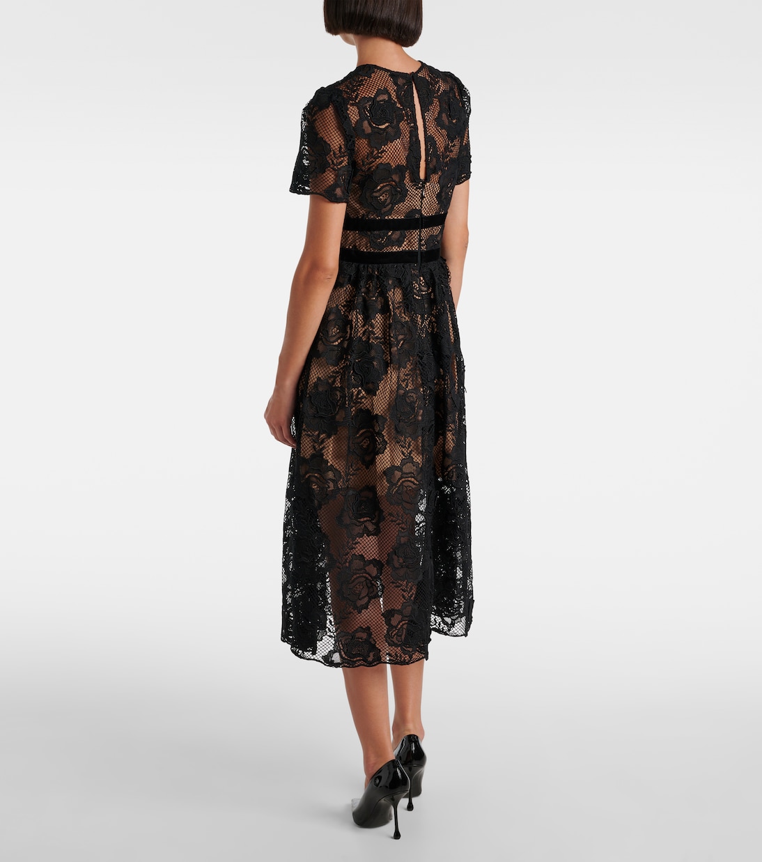 Robe midi en dentelle et velours | Self-Portrait