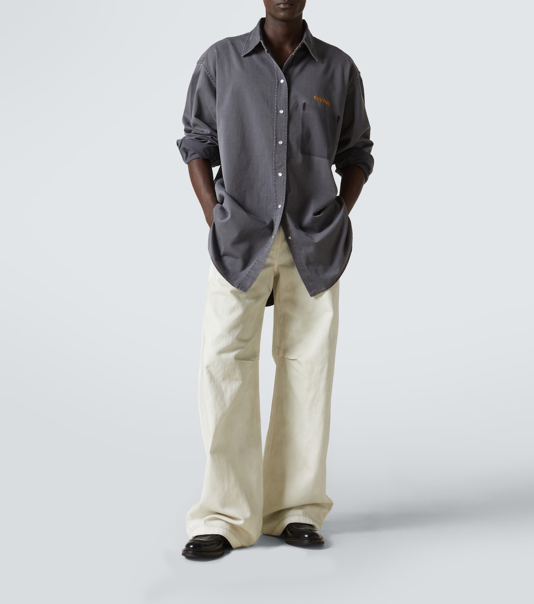 Oversize-Hemd aus Baumwoll-Chambray | Miu Miu