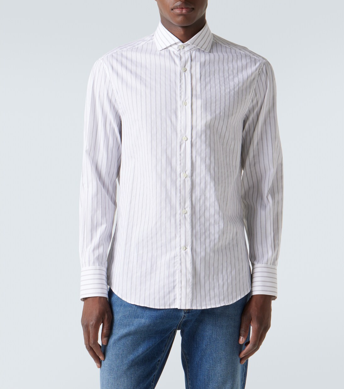 Camisa de popelín de algodón a rayas | Brunello Cucinelli