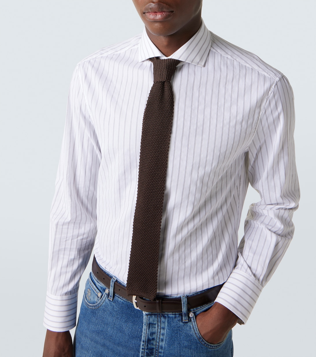 Camisa de popelín de algodón a rayas | Brunello Cucinelli