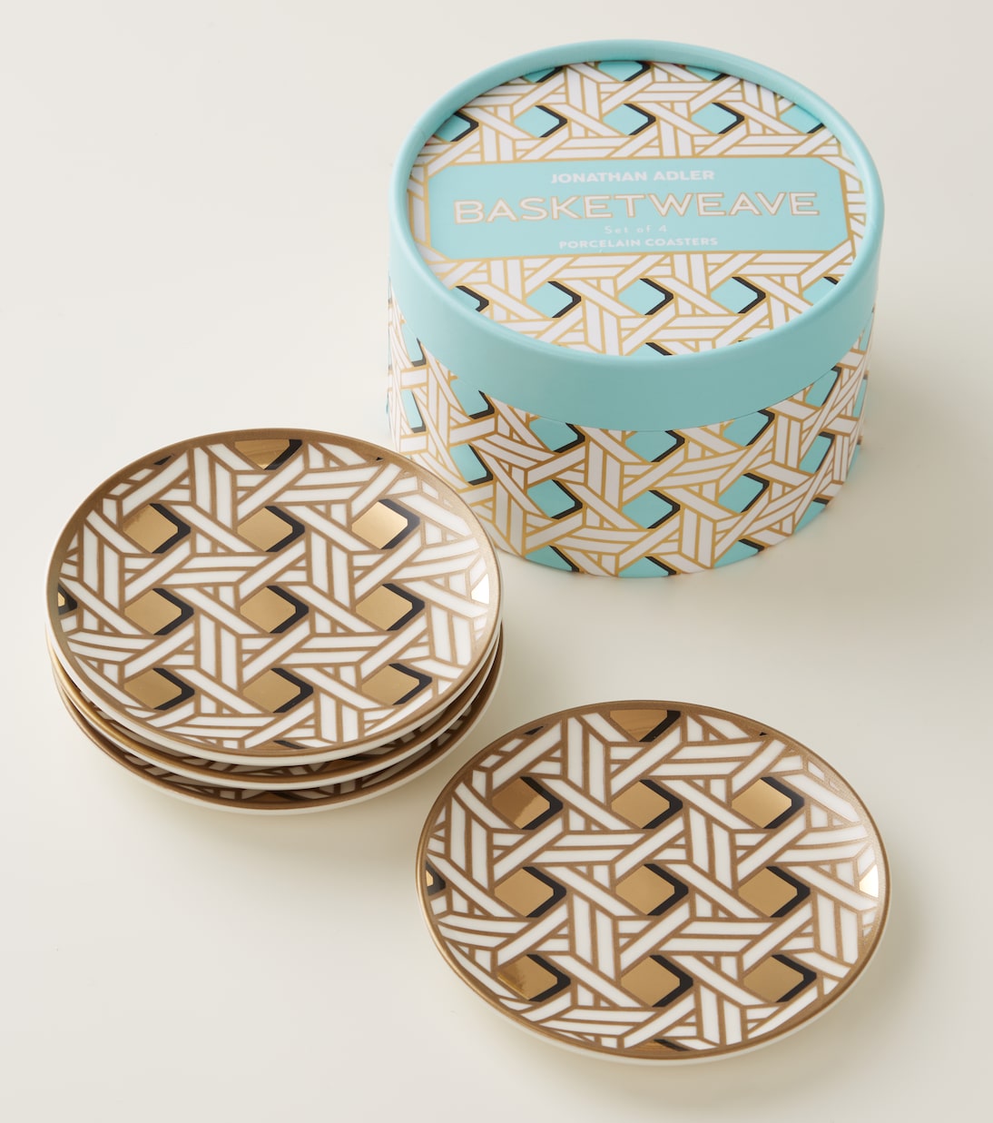 Set de 4 posavasos Basketweave de porcelana | Jonathan Adler