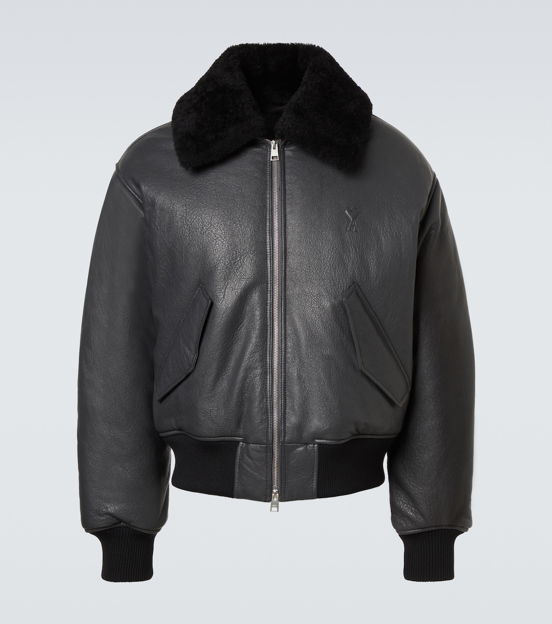 Shearling-trimmed leather bomber jacket | Ami Paris